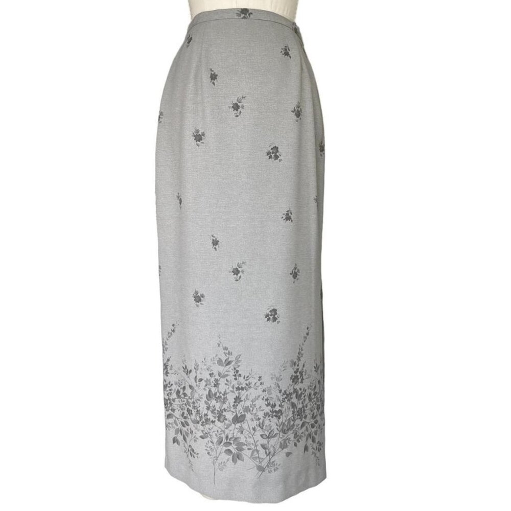 Josephine Chaus Collecting Gray Floral Print Long Skirt Vintage Sz 14